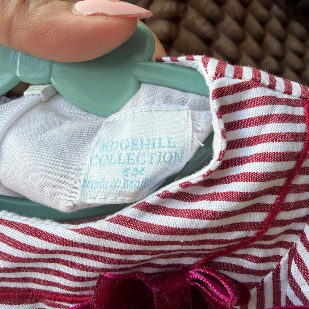 Edgehill Collection Red and White Striped Baby Dress with Matching Bloomer